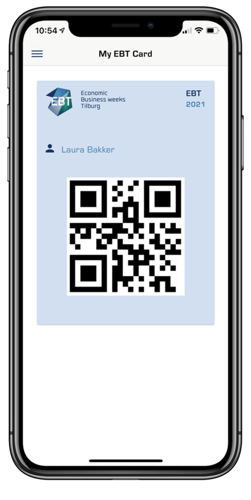 EBT app — digitale ledenkaart met persoonlijke QR-code