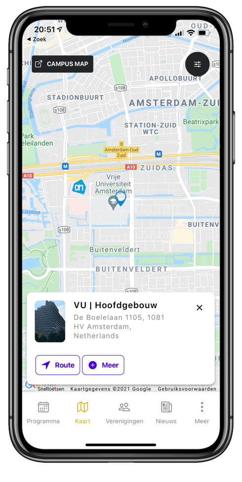 Plattegrond — Google Maps kaart met VU Hoofdgebouw